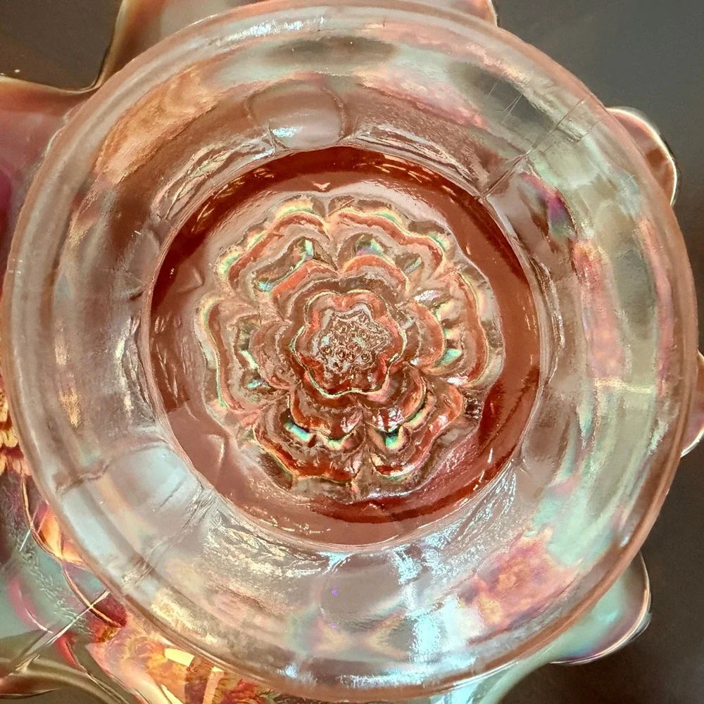 Vintage‎ Dugan Carnival Glass Bowl Marigold Ruffled Pedestal Compote Iridescent